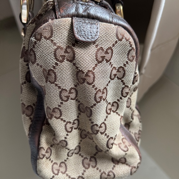 Authentic Gucci GG Canvas Abbey Boston Tote D-Ring Shoulder Leather Handbag - Picture 6 of 14